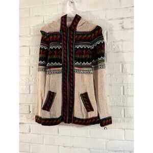 Hooded Knit Sweater Jacket Full Zip Llama Alpaca Style Boho Women’s Small